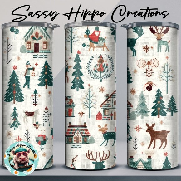 Skinny Tumbler Christmas Scene Holidays 20oz Stainless-Steel Hand Sublimated - Picture 1 of 5